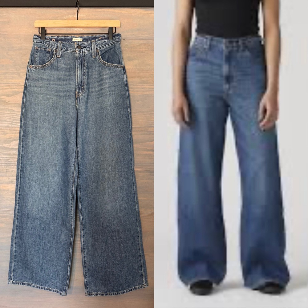 Levis Cinch Baggy Womens Jeans 26 High Rise Wide Leg Medium Wash Denim